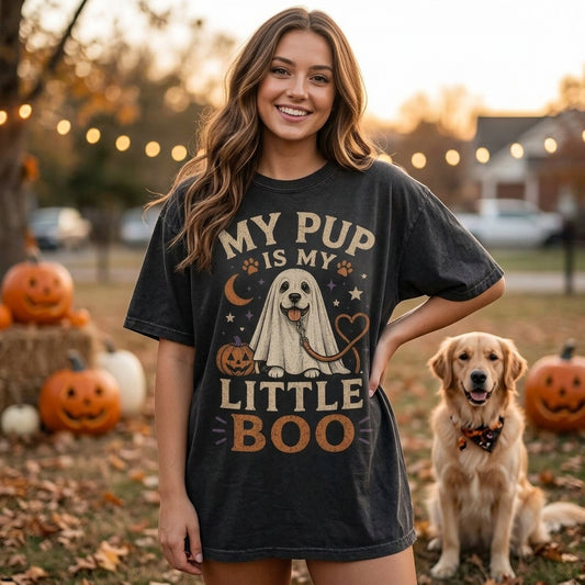 My Pup Is My Little Boo Ghost Dog T-shirt Sweatshirt Hoodie for Halloween Dog Mom - mockup 1