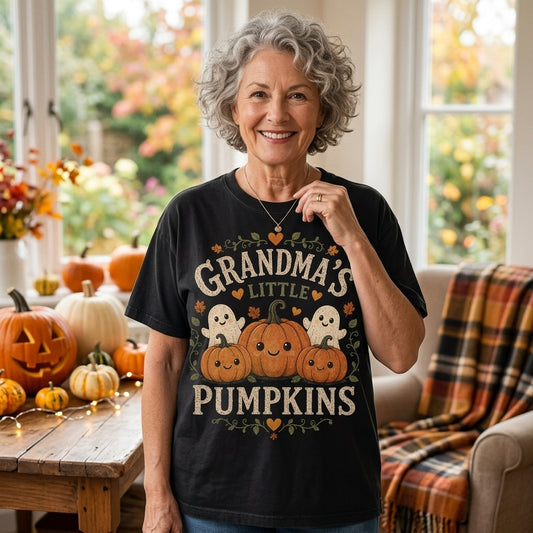Grandma's Little Pumpkins Halloween T-shirt Sweatshirt Hoodie – Festive Fall Gift - mockup 1
