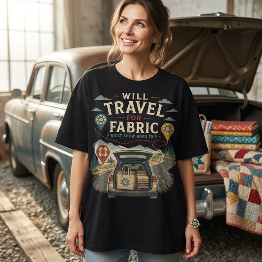 Will Travel For Fabric Quilt Show Road Trip T-shirt Sweatshirt Hoodie – Quilter Gift - mockup 1