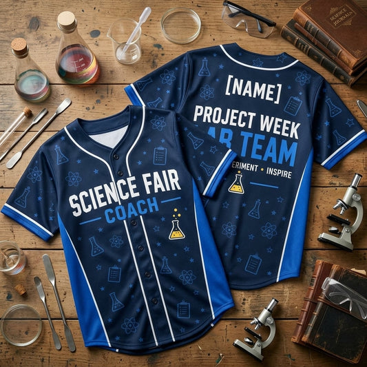 Custom Science Fair Coach Baseball Jersey - Personalized Lab Team Uniform - mockup 1