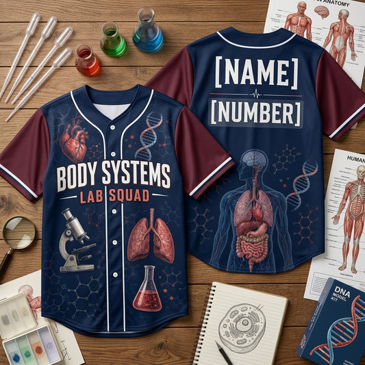 Personalized Body Systems Lab Squad Baseball Jersey - Custom Name Science Teacher Gift - mockup 1