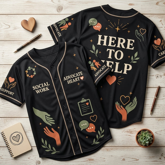 Social Worker Advocate Support Baseball Jersey - Here To Help Gift for Professionals - mockup 1