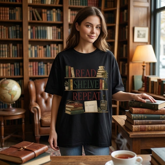 Read Shelve Repeat Librarian Book Lover T-shirt Sweatshirt Hoodie - mockup 1