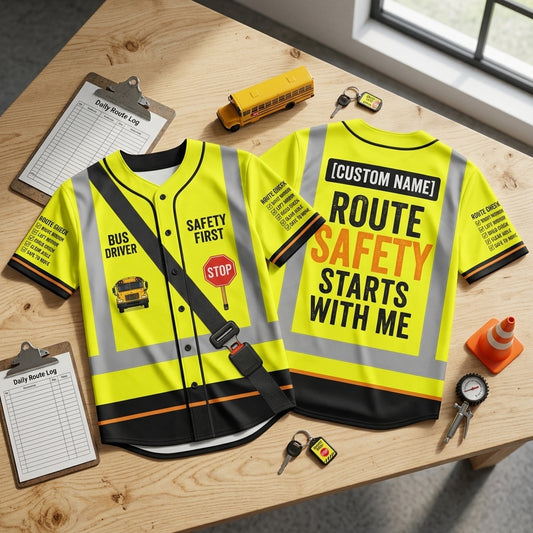 Custom School Bus Driver Safety Vest Baseball Jersey - Personalized Driver Gift - mockup 1