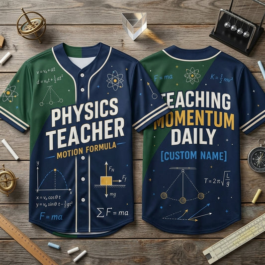 Custom Physics Teacher Motion Formula Baseball Jersey - Personalized Science Educator Gift - mockup 1