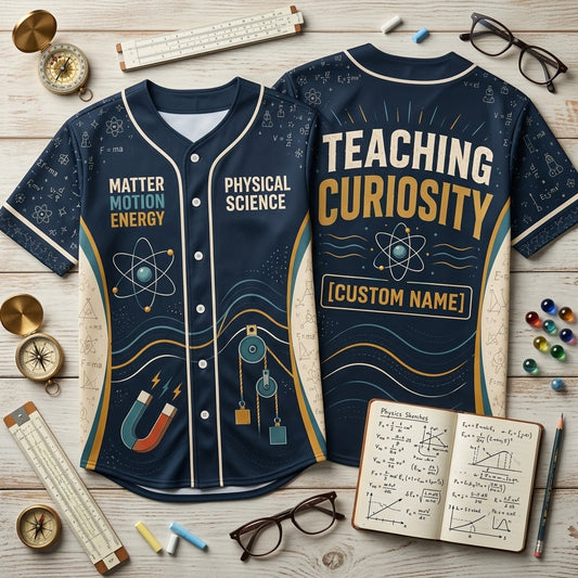 Personalized Physical Science Teacher Baseball Jersey - Teaching Curiosity Gift - mockup 1