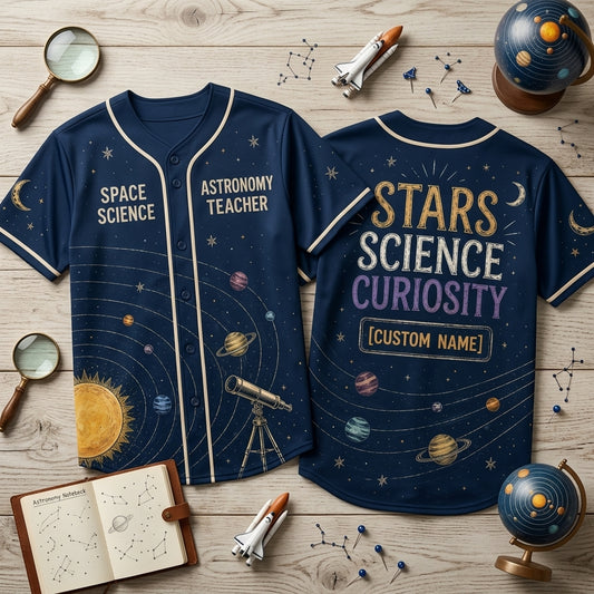 Custom Science Teacher Astronomy Solar System Baseball Jersey - Personalized Name Gift - mockup 1