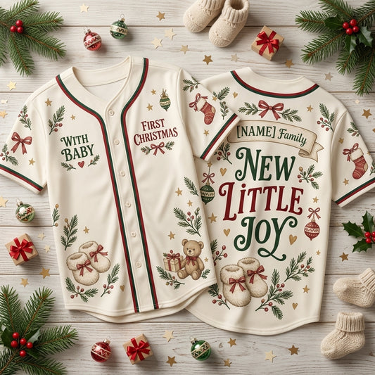 Personalized Baby First Christmas Family Baseball Jersey – New Little Joy Holiday Gift - mockup 1