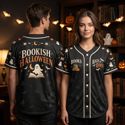 Bookish Halloween Bats & Boos Baseball Jersey - Spooky Reader Button-Up - mockup 2