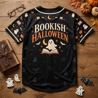 Bookish Halloween Bats & Boos Baseball Jersey - Spooky Reader Button-Up - mockup 5