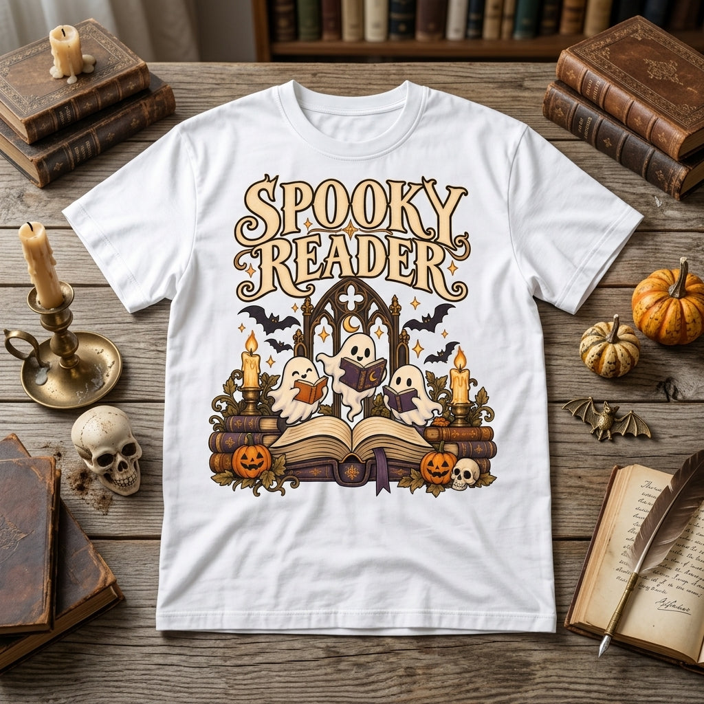 Spooky Reader Cute Ghost Bookworm T-shirt Sweatshirt Hoodie – Halloween Gift for Book Lovers - mockup 2