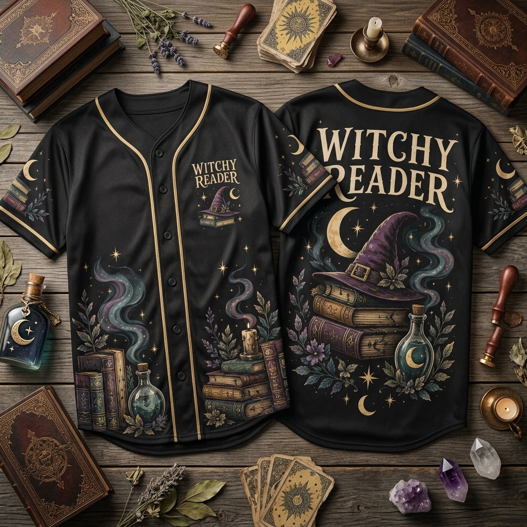 Witchy Reader Mystical Book Lover Baseball Jersey – Dark Academia Apparel - mockup 1