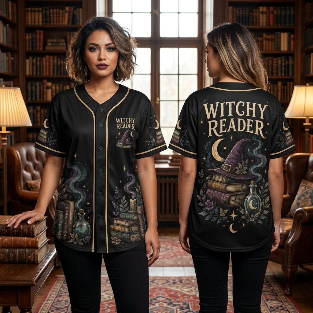 Witchy Reader Mystical Book Lover Baseball Jersey – Dark Academia Apparel - mockup 2