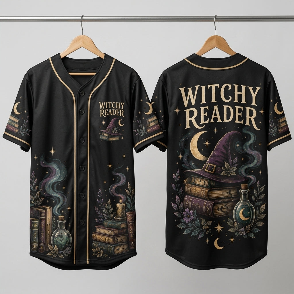 Witchy Reader Mystical Book Lover Baseball Jersey – Dark Academia Apparel - mockup 3