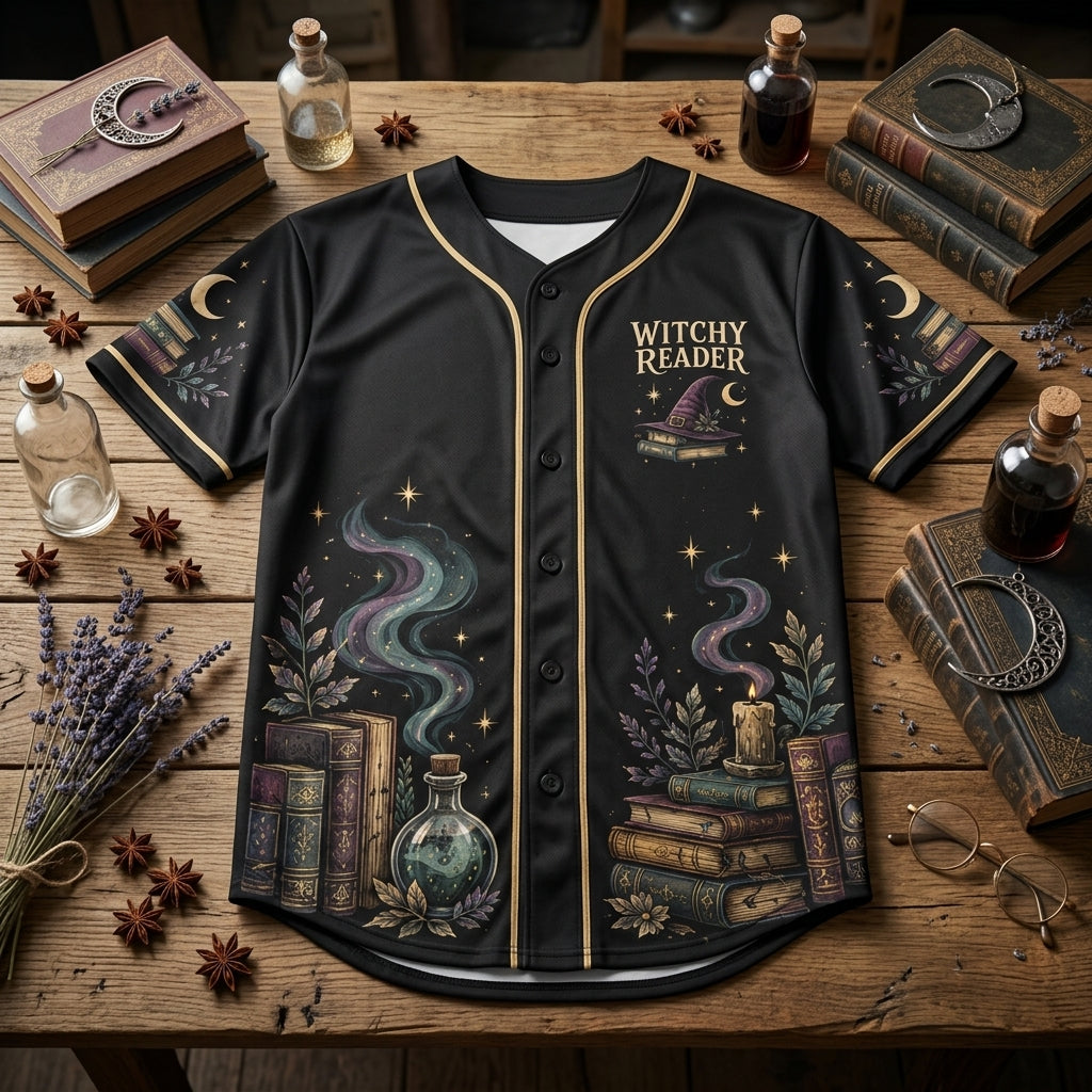 Witchy Reader Mystical Book Lover Baseball Jersey – Dark Academia Apparel - mockup 4