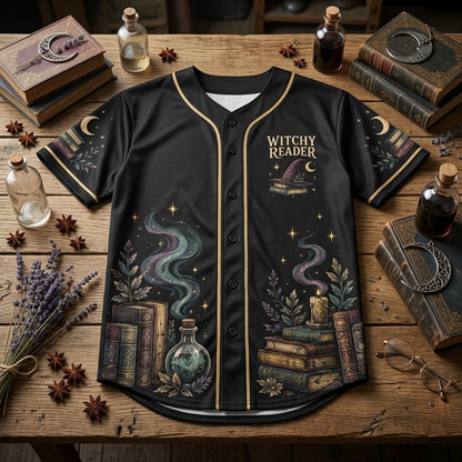 Witchy Reader Mystical Book Lover Baseball Jersey – Dark Academia Apparel - mockup 4