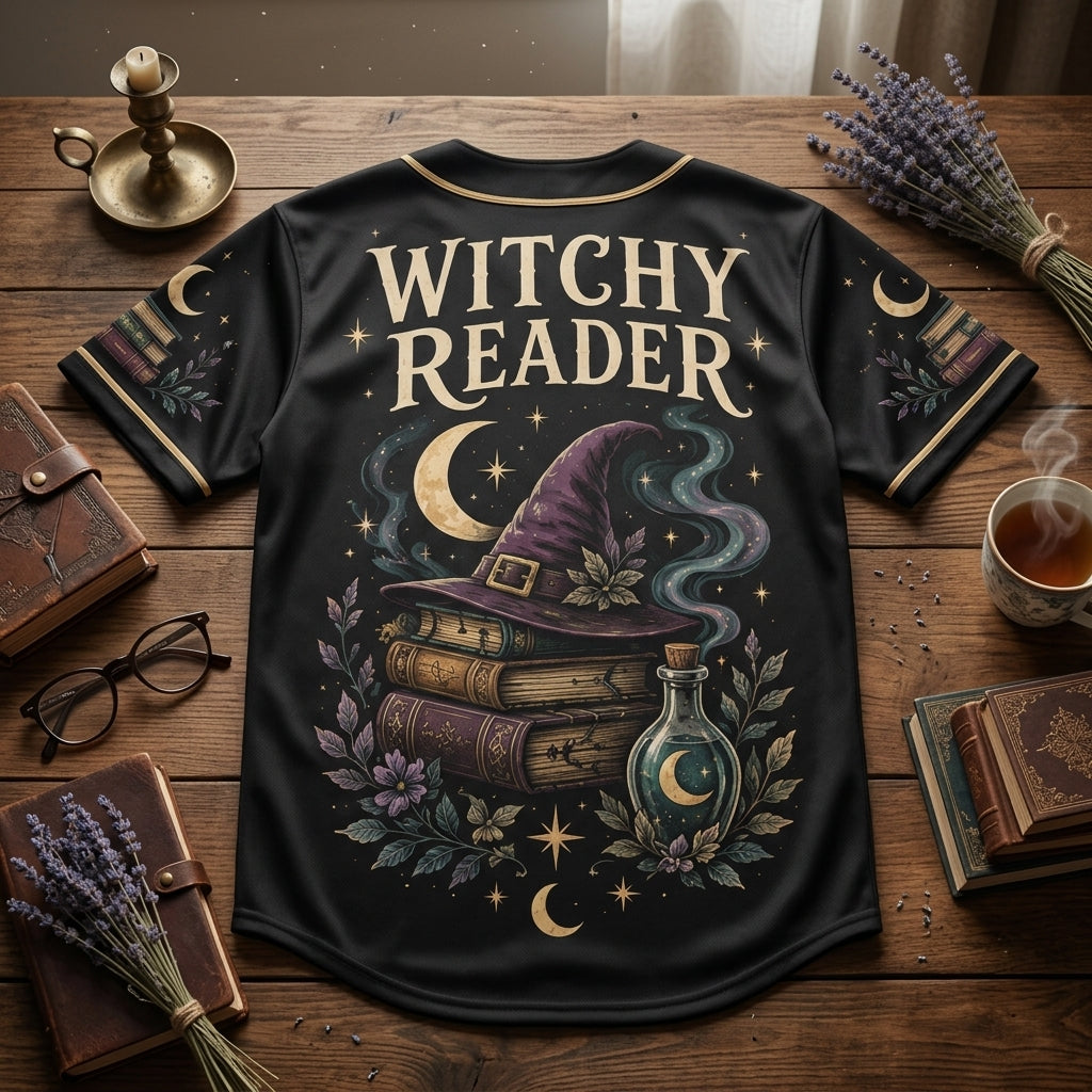Witchy Reader Mystical Book Lover Baseball Jersey – Dark Academia Apparel - mockup 5