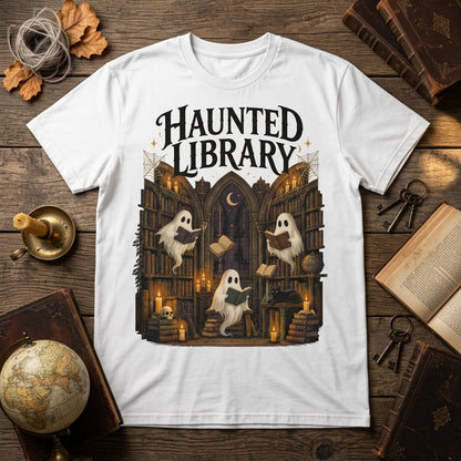 Haunted Library Ghost Reading Books T-shirt Sweatshirt Hoodie – Spooky Book Lover Gift - mockup 2