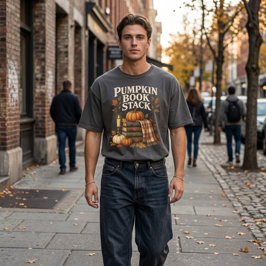 Pumpkin Book Stack T-shirt Sweatshirt Hoodie - Cozy Fall Gift for Book Lovers - mockup 5