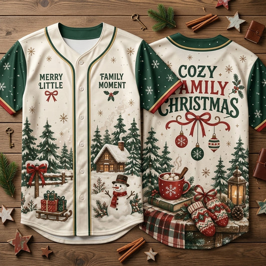 Cozy Family Christmas Matching Baseball Jersey - Merry Little Family Moment Holiday Shirt - mockup 1