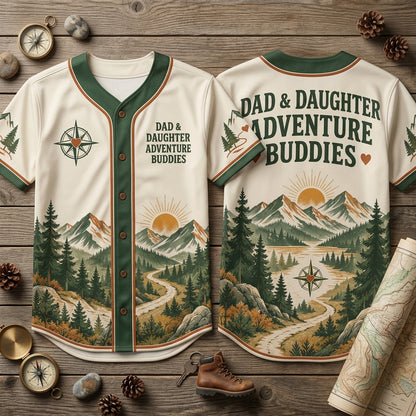 Dad and Daughter Adventure Buddies Mountain Nature Baseball Jersey - Outdoor Gift - mockup 1