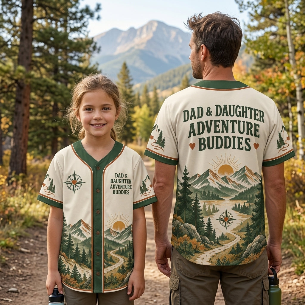 Dad and Daughter Adventure Buddies Mountain Nature Baseball Jersey - Outdoor Gift - mockup 2
