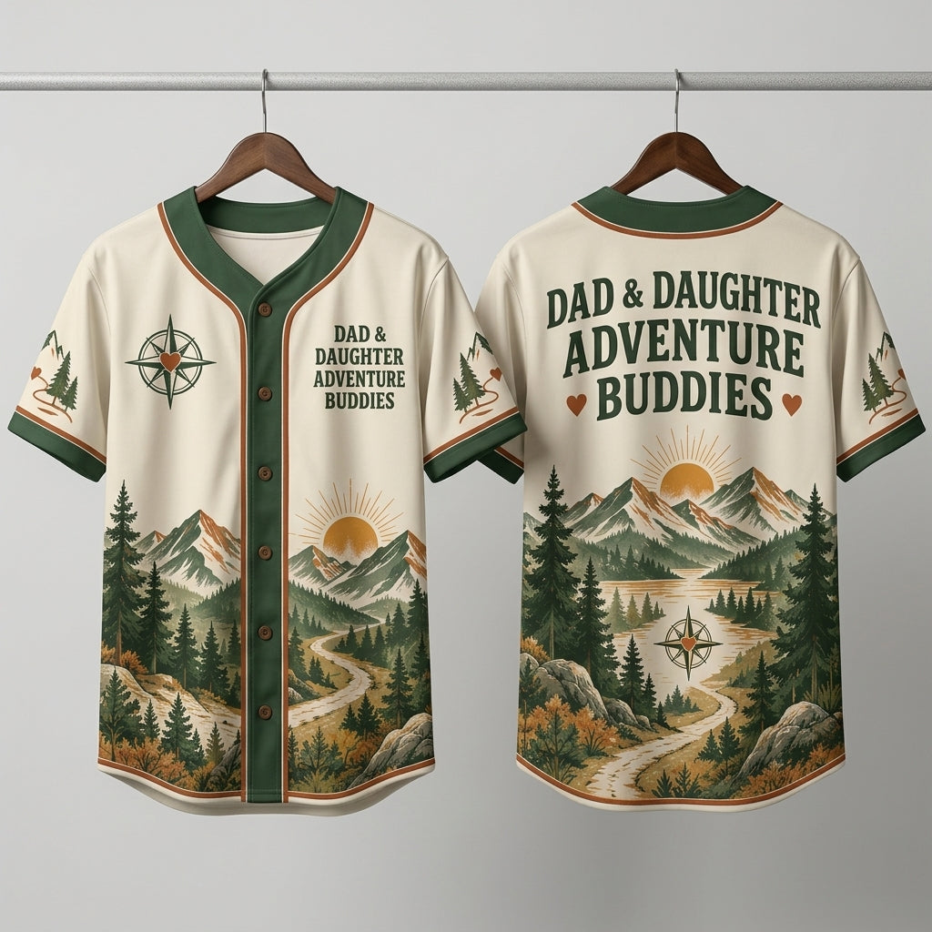 Dad and Daughter Adventure Buddies Mountain Nature Baseball Jersey - Outdoor Gift - mockup 3