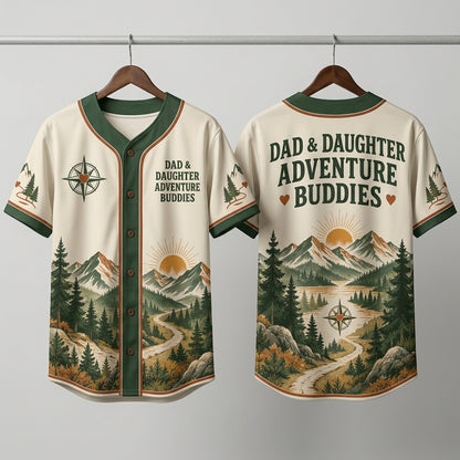 Dad and Daughter Adventure Buddies Mountain Nature Baseball Jersey - Outdoor Gift - mockup 3