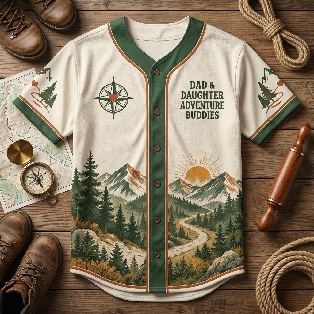 Dad and Daughter Adventure Buddies Mountain Nature Baseball Jersey - Outdoor Gift - mockup 4