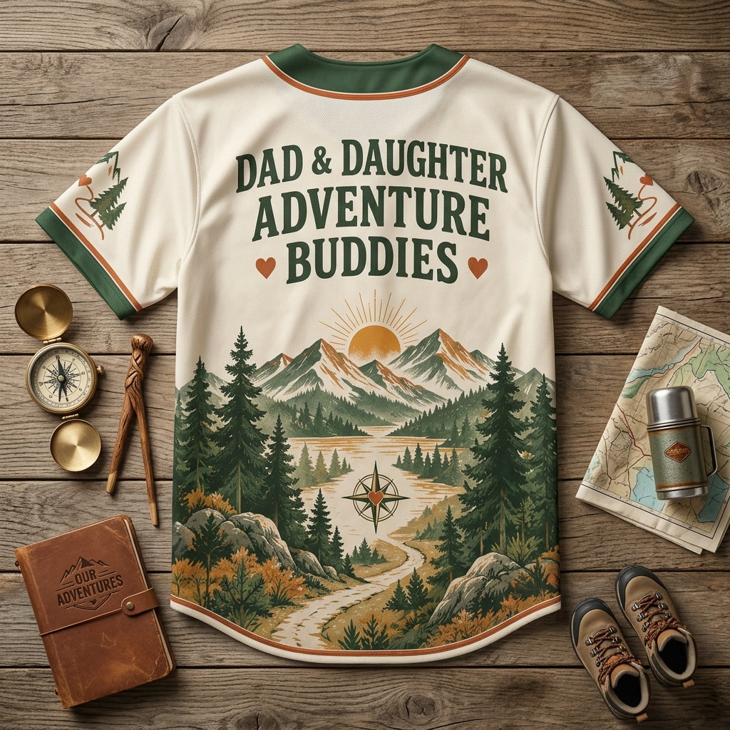 Dad and Daughter Adventure Buddies Mountain Nature Baseball Jersey - Outdoor Gift - mockup 5