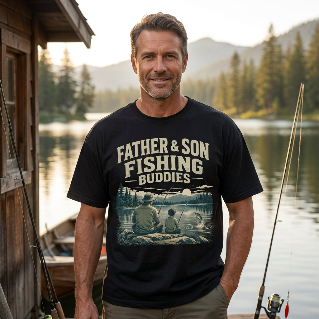 Father Son Fishing Buddies T-shirt Sweatshirt Hoodie – Vintage Lakeside Fishing Gift - mockup 1