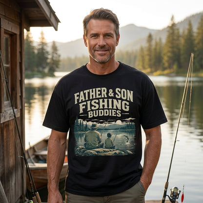 Father Son Fishing Buddies T-shirt Sweatshirt Hoodie – Vintage Lakeside Fishing Gift - mockup 1