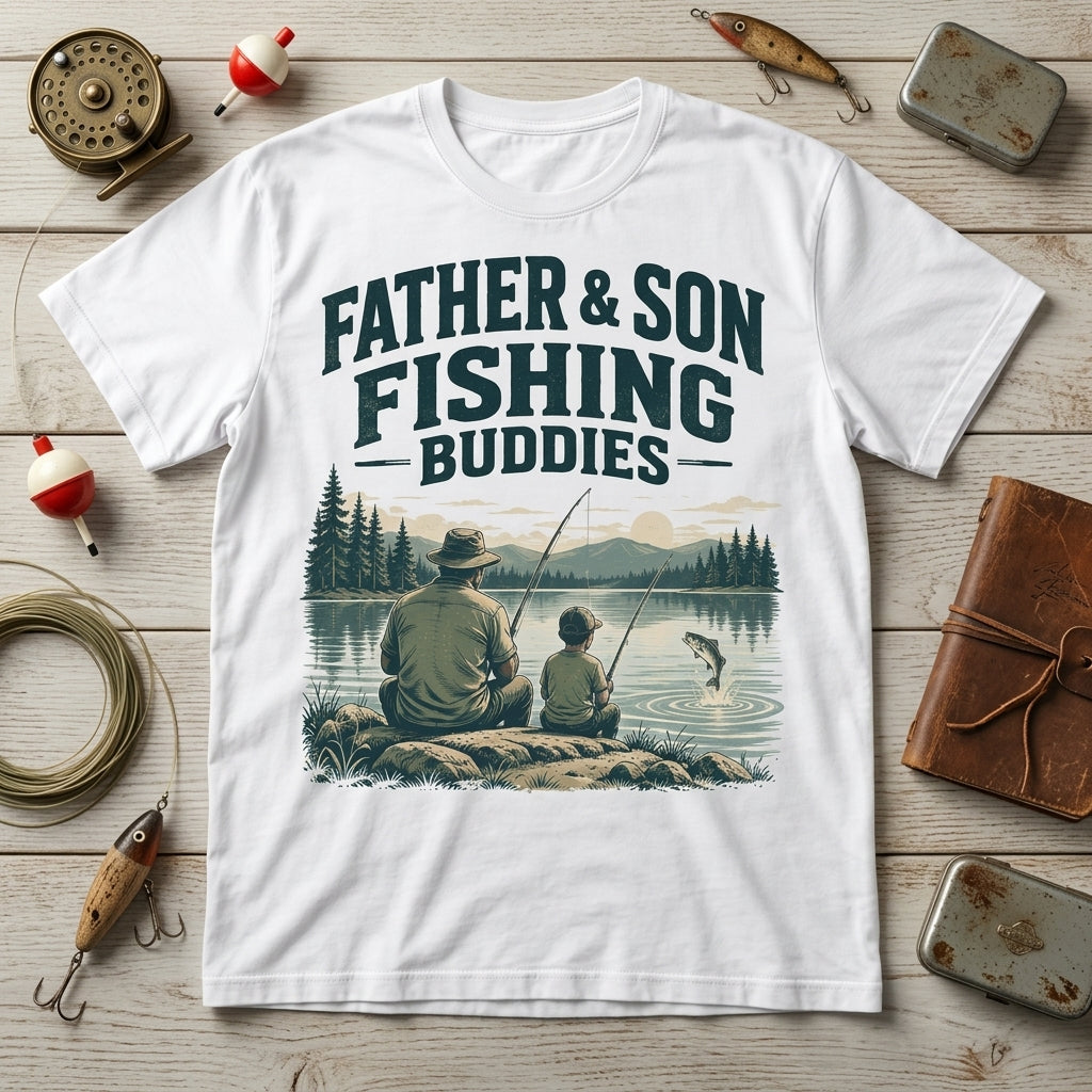 Father Son Fishing Buddies T-shirt Sweatshirt Hoodie – Vintage Lakeside Fishing Gift - mockup 2