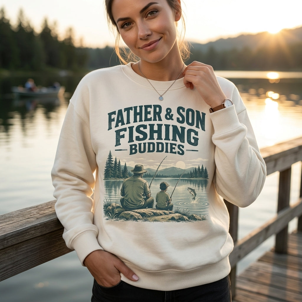 Father Son Fishing Buddies T-shirt Sweatshirt Hoodie – Vintage Lakeside Fishing Gift - mockup 3