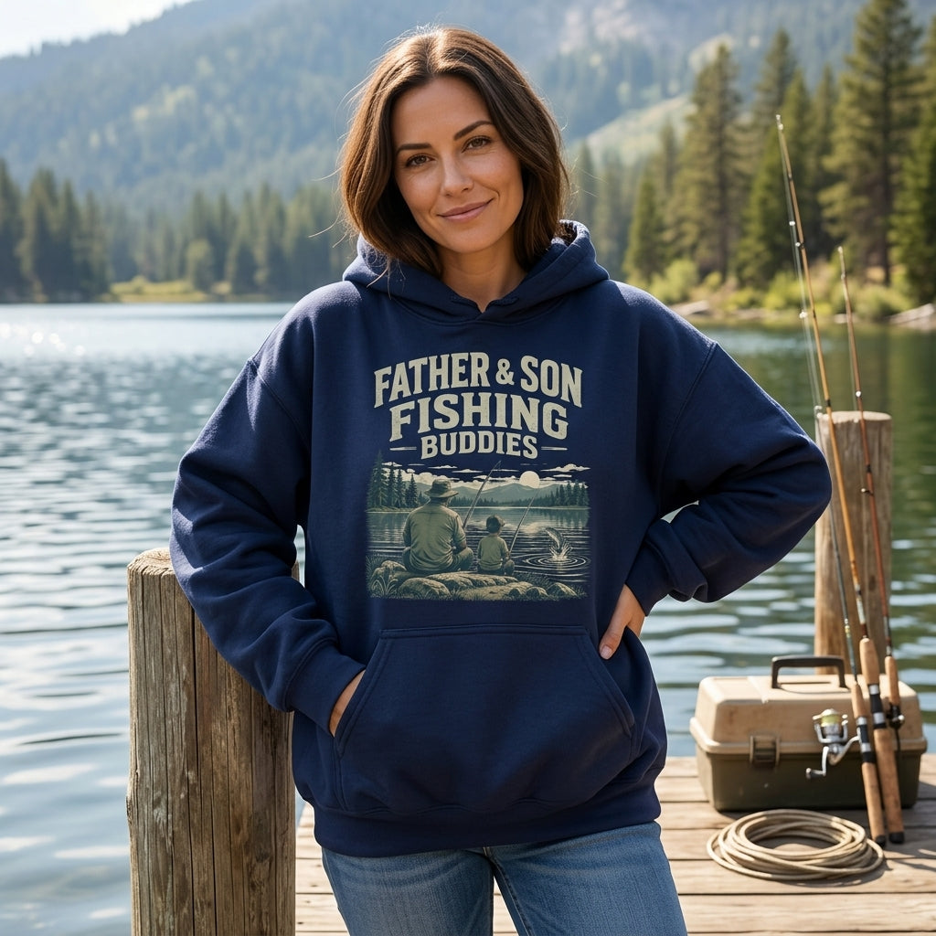 Father Son Fishing Buddies T-shirt Sweatshirt Hoodie – Vintage Lakeside Fishing Gift - mockup 4