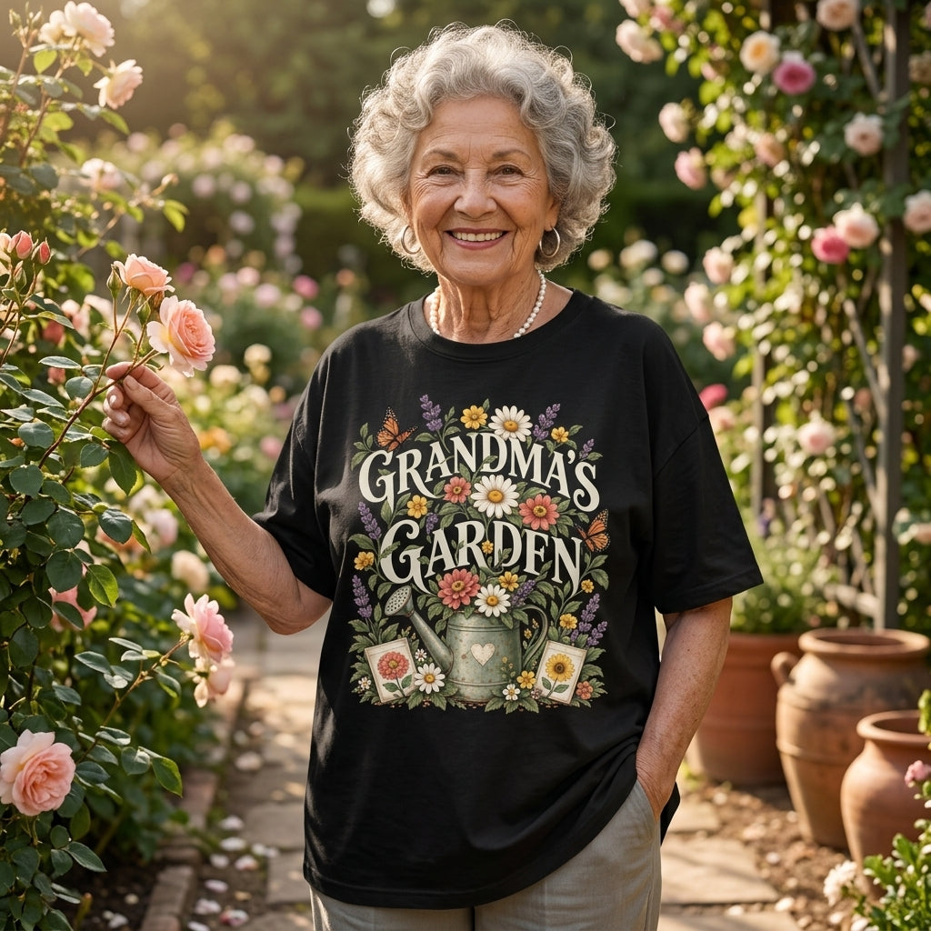 Grandma's Garden Floral Watering Can T-shirt Sweatshirt Hoodie – Gift for Grandma - mockup 1