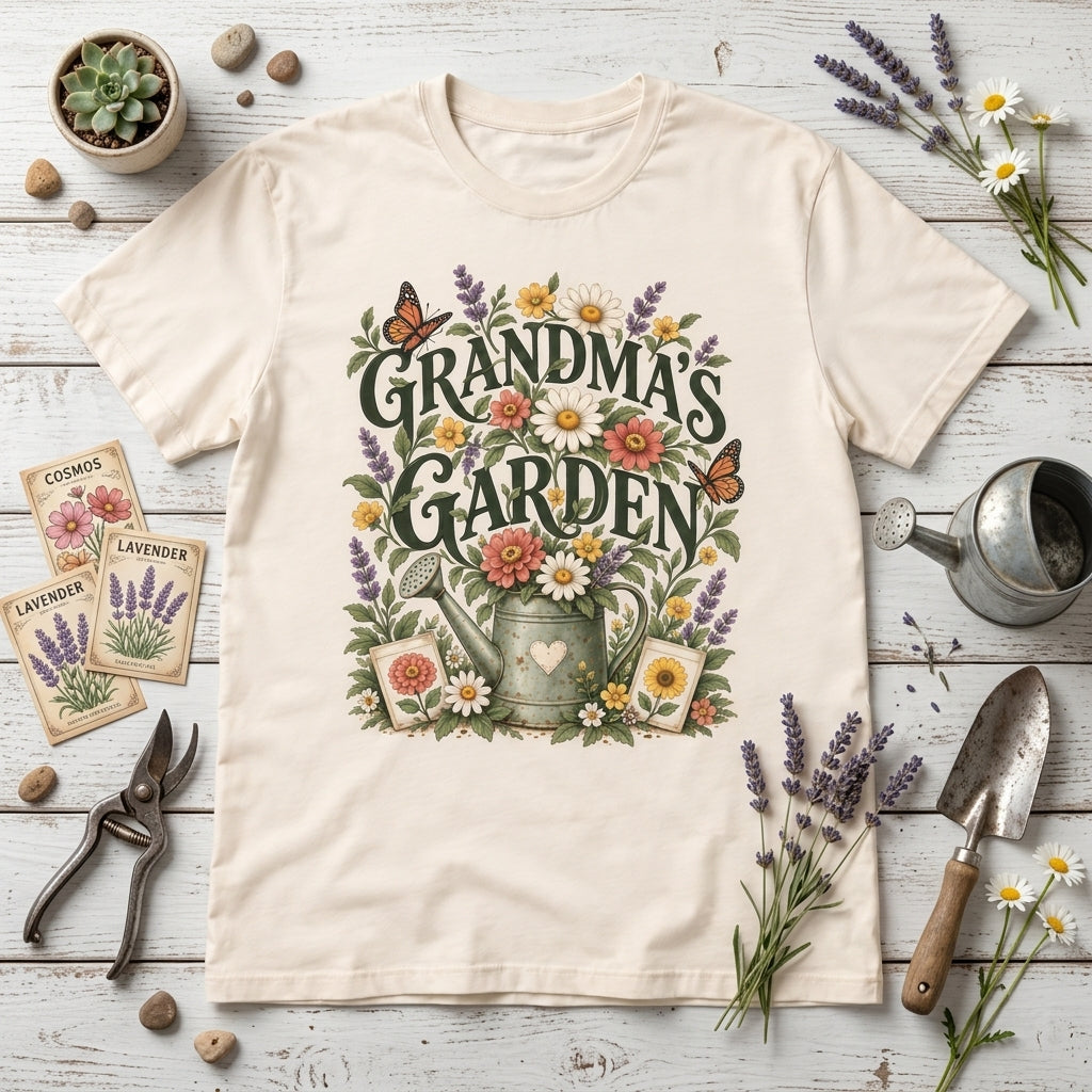 Grandma's Garden Floral Watering Can T-shirt Sweatshirt Hoodie – Gift for Grandma - mockup 2