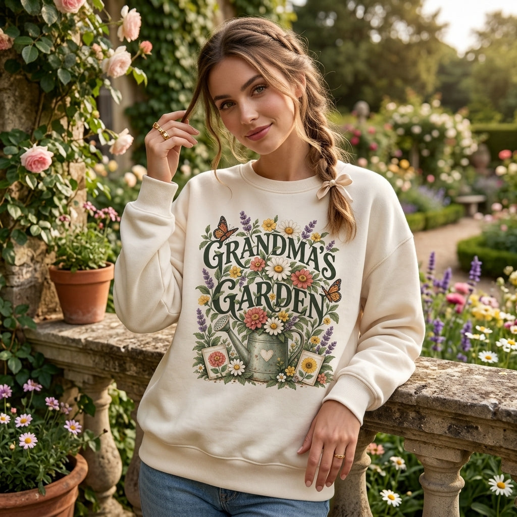 Grandma's Garden Floral Watering Can T-shirt Sweatshirt Hoodie – Gift for Grandma - mockup 3
