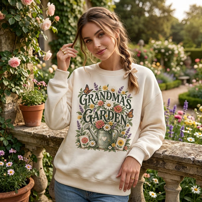 Grandma's Garden Floral Watering Can T-shirt Sweatshirt Hoodie – Gift for Grandma - mockup 3