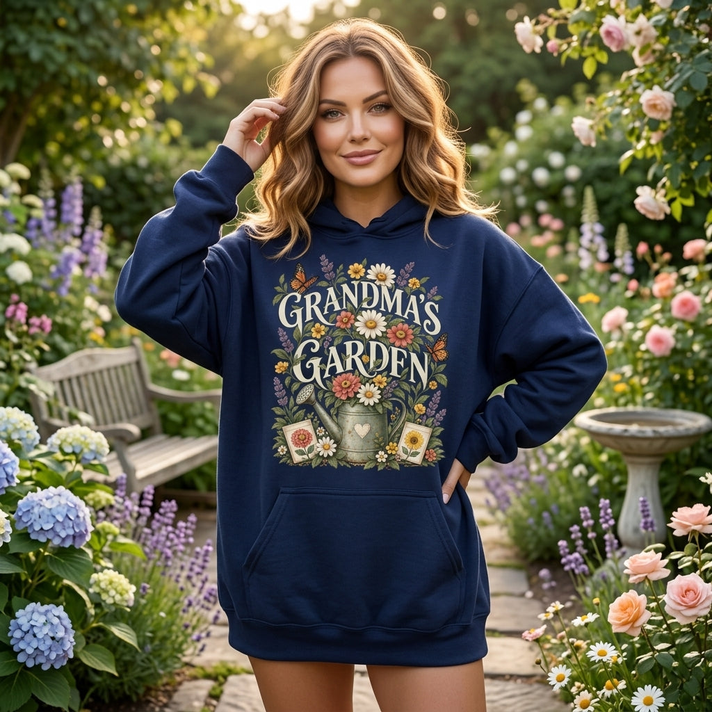 Grandma's Garden Floral Watering Can T-shirt Sweatshirt Hoodie – Gift for Grandma - mockup 4