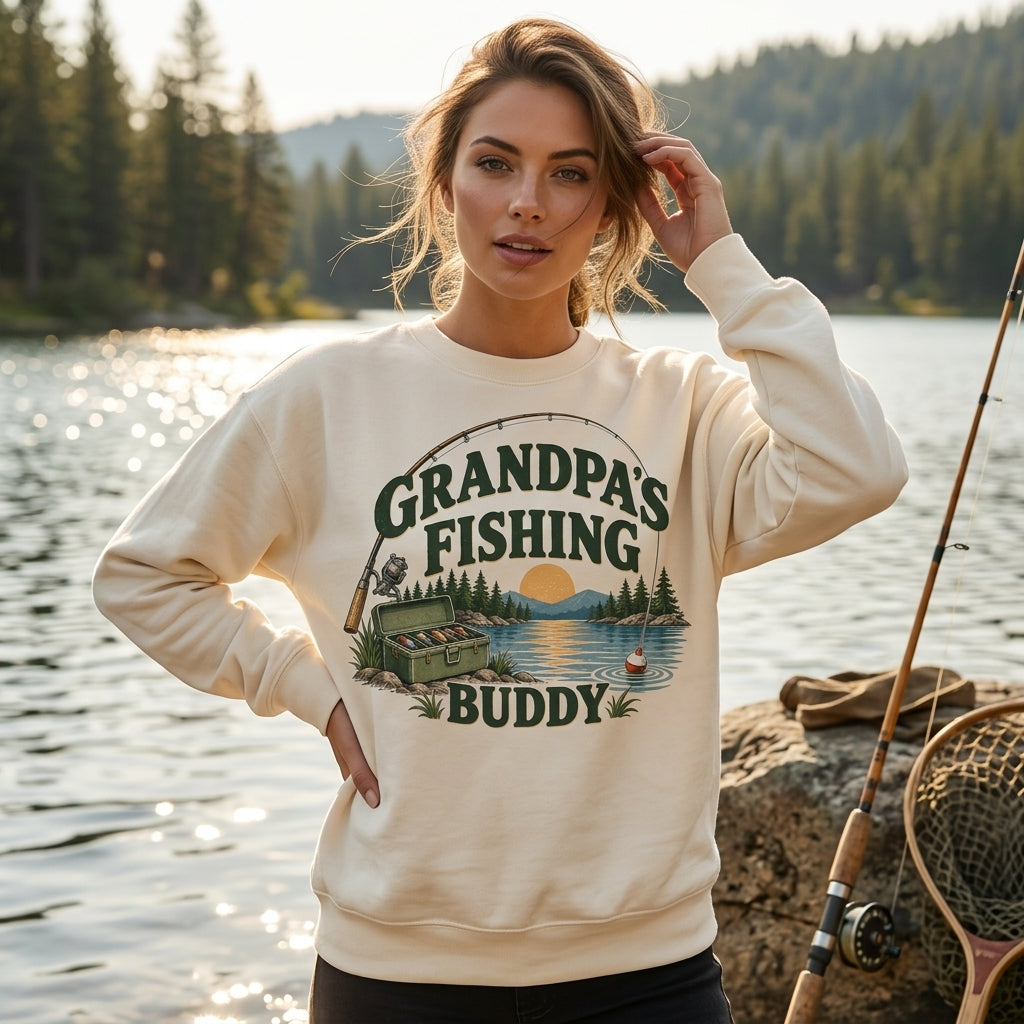 Grandpa's Fishing Buddy T-shirt Sweatshirt Hoodie - Outdoor Adventure Gift for Grandkids - mockup 3