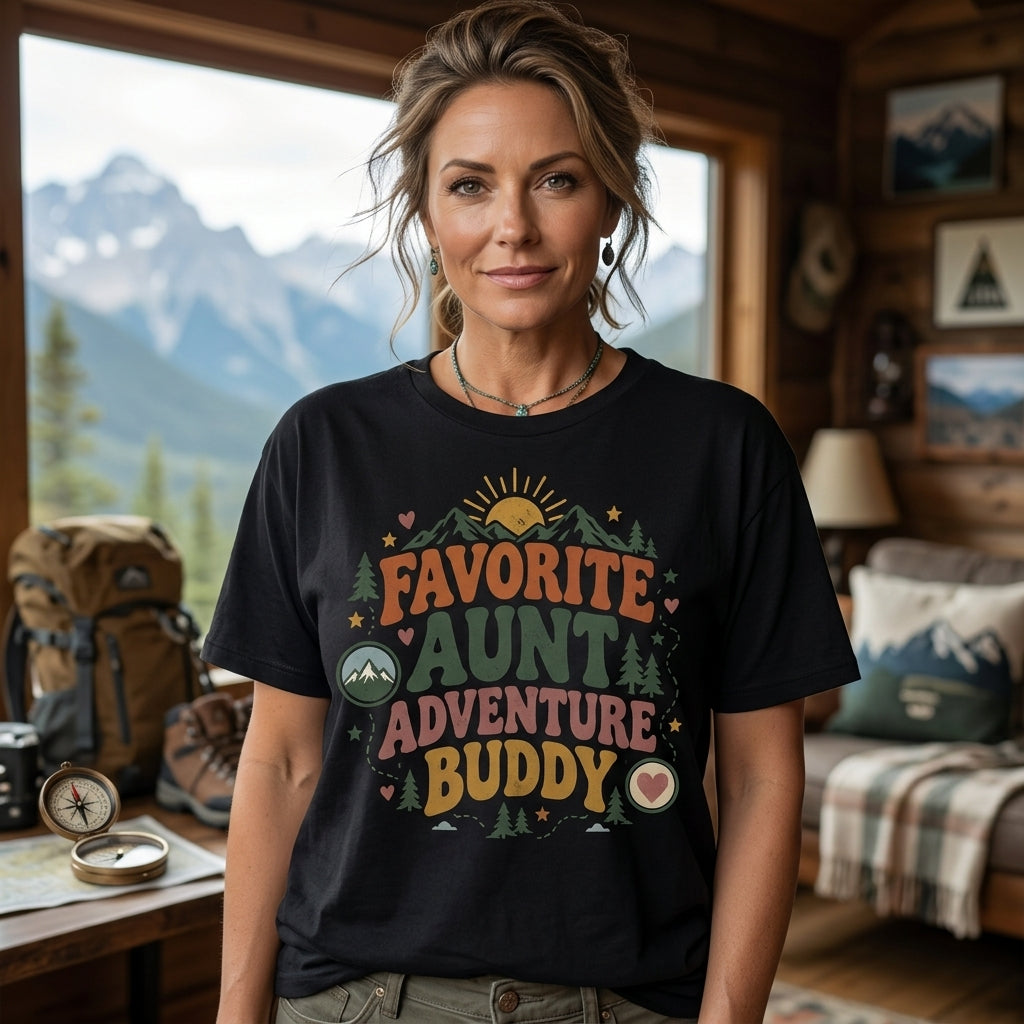 Favorite Aunt Adventure Buddy T-shirt Sweatshirt Hoodie - Retro Mountain Gift - mockup 1