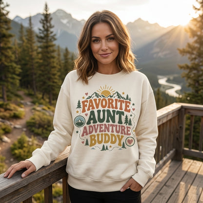 Favorite Aunt Adventure Buddy T-shirt Sweatshirt Hoodie - Retro Mountain Gift - mockup 3