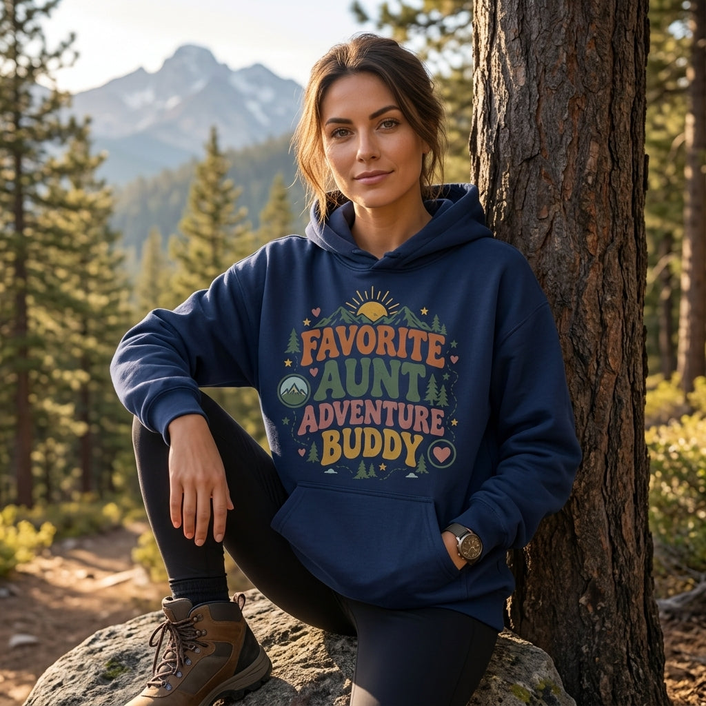 Favorite Aunt Adventure Buddy T-shirt Sweatshirt Hoodie - Retro Mountain Gift - mockup 4