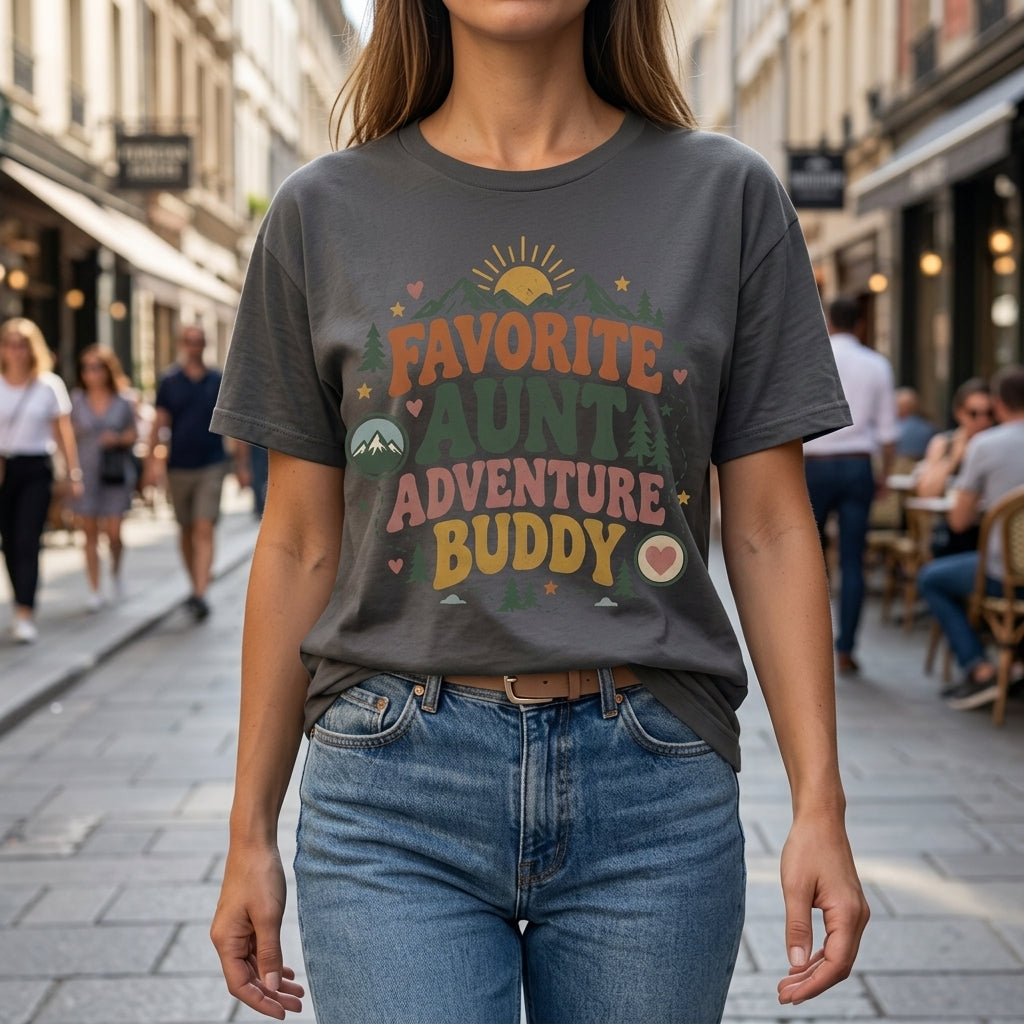 Favorite Aunt Adventure Buddy T-shirt Sweatshirt Hoodie - Retro Mountain Gift - mockup 5