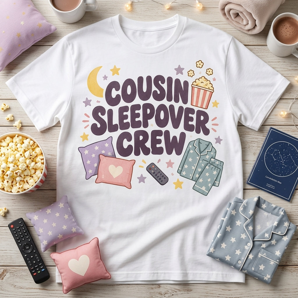 Cousin Sleepover Crew Retro Graphic T-shirt Sweatshirt Hoodie – Family Pajama Party Gift - mockup 2