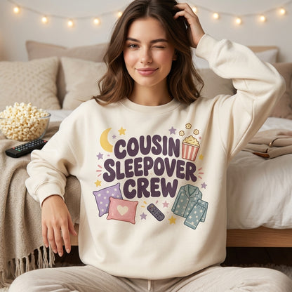 Cousin Sleepover Crew Retro Graphic T-shirt Sweatshirt Hoodie – Family Pajama Party Gift - mockup 3