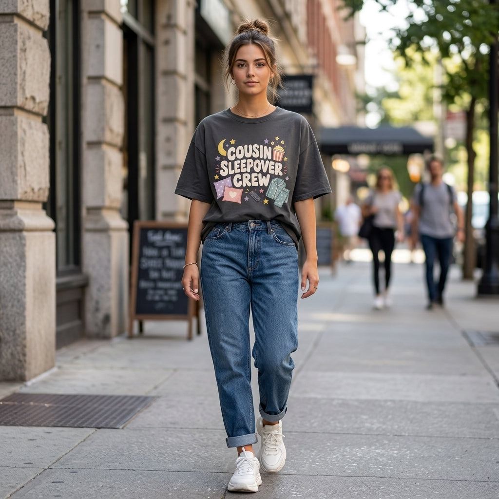 Cousin Sleepover Crew Retro Graphic T-shirt Sweatshirt Hoodie – Family Pajama Party Gift - mockup 5