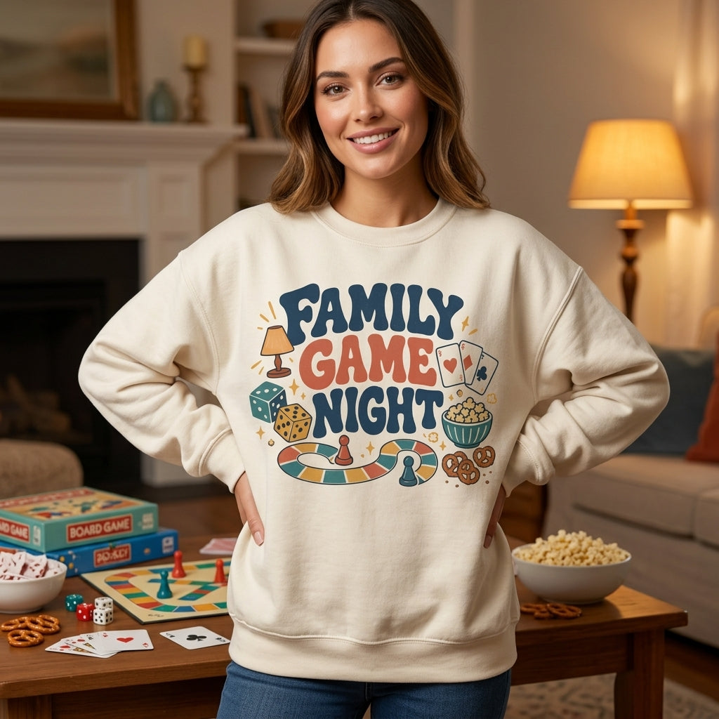 Retro Family Game Night T-shirt Sweatshirt Hoodie - Vintage Board Game Lover Gift - mockup 3