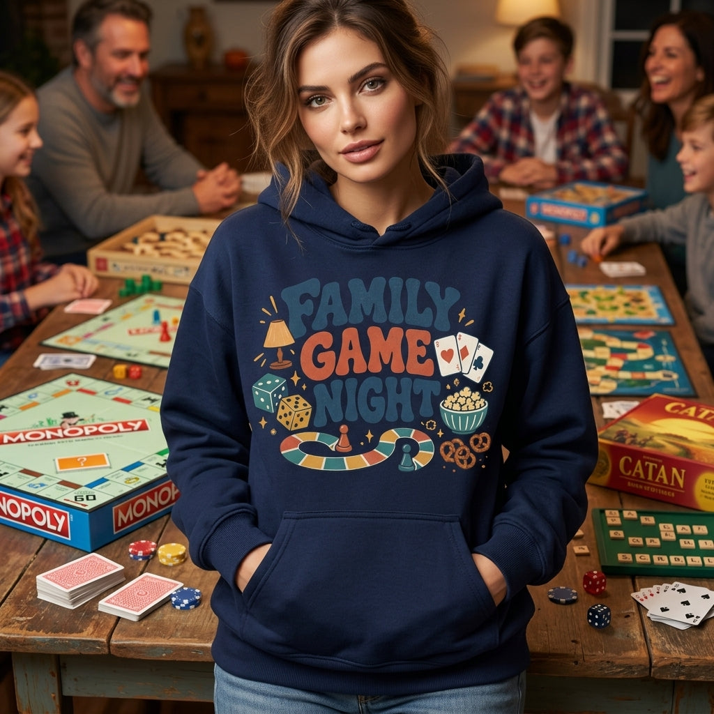 Retro Family Game Night T-shirt Sweatshirt Hoodie - Vintage Board Game Lover Gift - mockup 4